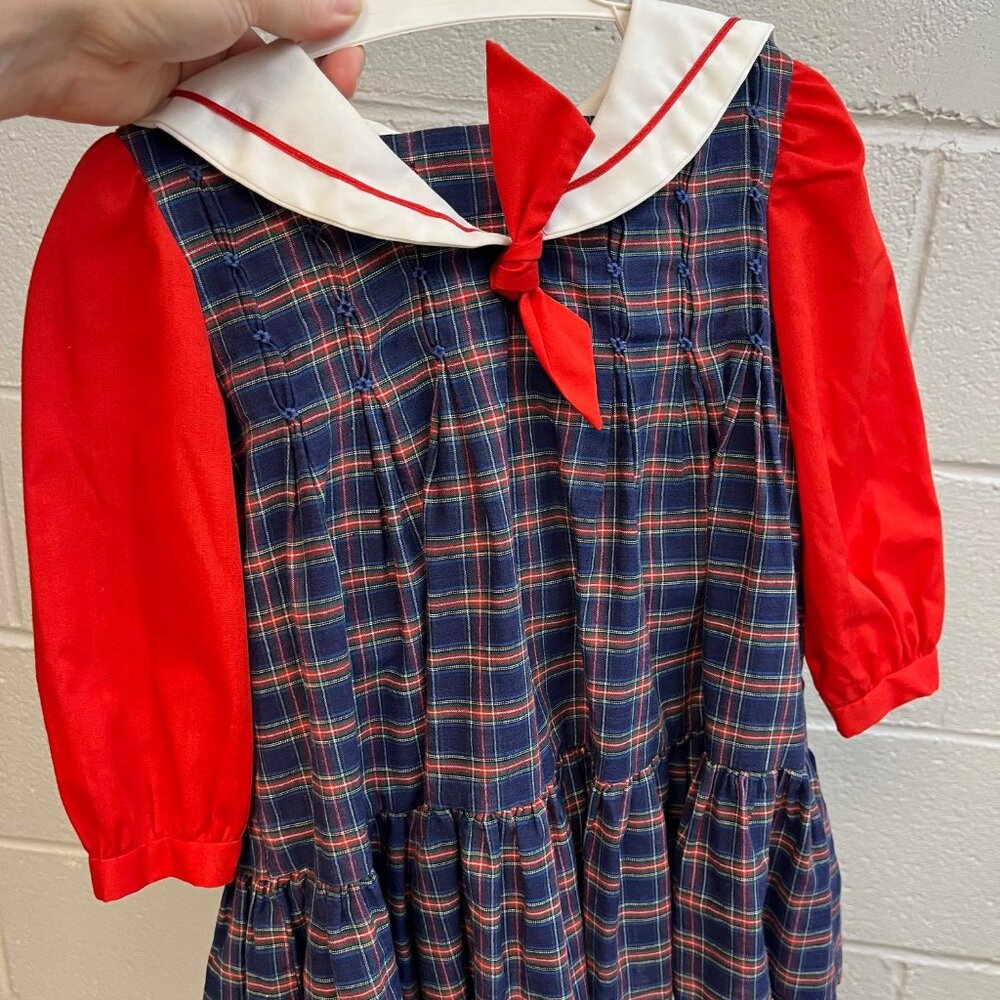 Polly Flinders girls baby toddler 2T vintage long sleeve plaid sailors dress T2